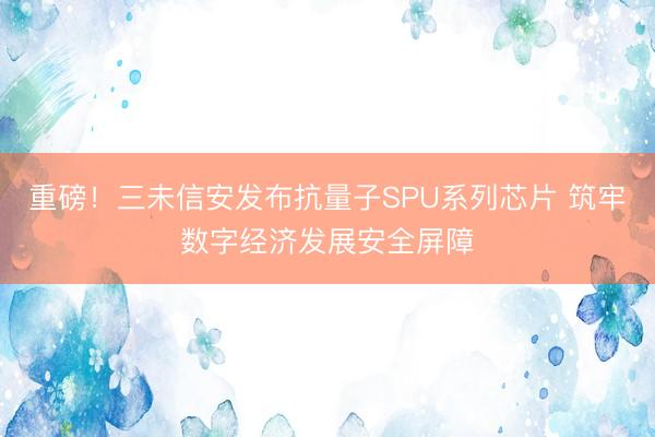 重磅！三未信安发布抗量子SPU系列芯片 筑牢数字经济发展安全屏障