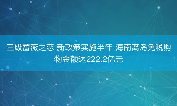 三级蔷薇之恋 新政策实施半年 海南离岛免税购物金额达222.2亿元