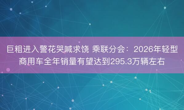巨粗进入警花哭喊求饶 乘联分会：2026年轻型商用车全年销量有望达到295.3万辆左右