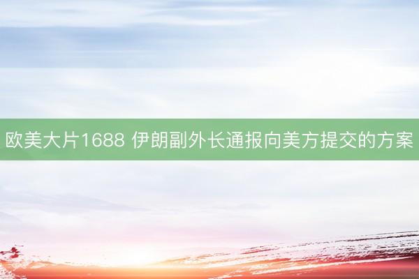 欧美大片1688 伊朗副外长通报向美方提交的方案