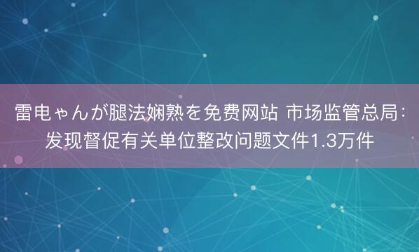 雷电ゃんが腿法娴熟を免费网站 市场监管总局：发现督促有关单位整改问题文件1.3万件