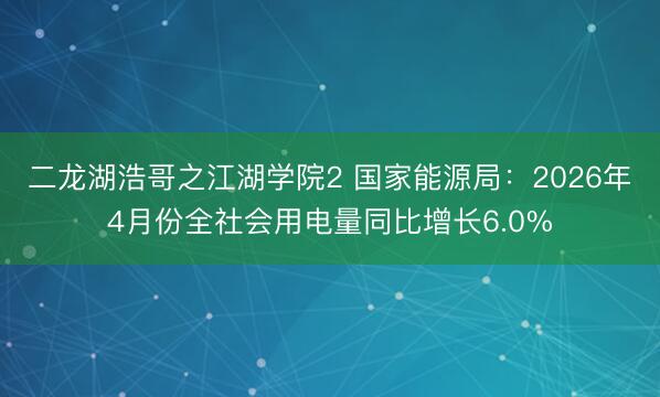 二龙湖浩哥之江湖学院2 国家能源局：2026年4月份全社会用电量同比增长6.0%