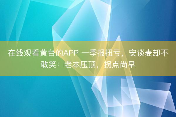 在线观看黄台的APP 一季报扭亏，安谈麦却不敢笑：老本压顶，拐点尚早