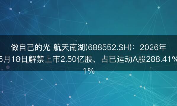做自己的光 航天南湖(688552.SH)：2026年5月18日解禁上市2.50亿股，占已运动A股288.41%