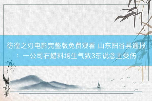 彷徨之刃电影完整版免费观看 山东阳谷县通报：一公司石蜡料场生气致3东说念主受伤