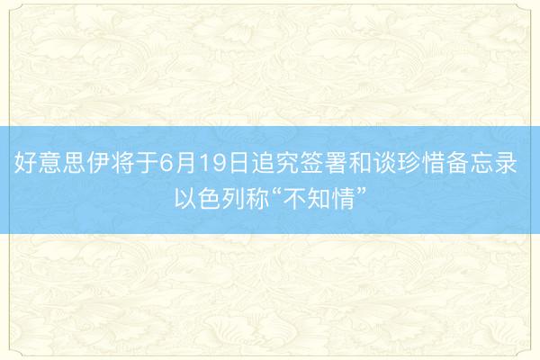 好意思伊将于6月19日追究签署和谈珍惜备忘录 以色列称“不知情”