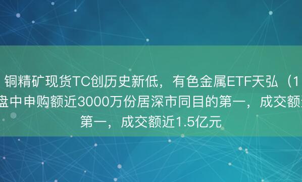 铜精矿现货TC创历史新低，有色金属ETF天弘（159157）盘中申购额近3000万份居深市同目的第一，成交额近1.5亿元